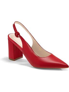 Women's Wine Red Slingback Chunky Heel Slip On Pointed Toe Block Dress Shoes